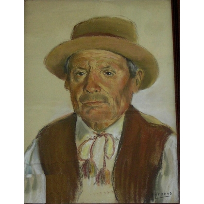 Pastellbild „Bauer aus Neuenburg“, signiert mit „J.“ auf Moinat SA – Antiquitäten und Dekorationsgegenstände – Gouachen, Aquarel