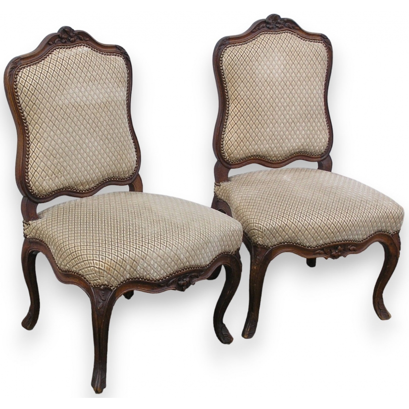 Pair of Louis XV chairs, diamond-patterned velvet, by  Moinat SA  - Antiques and home décor