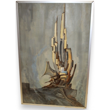 Tableau \"Composition abstraite\" signé A.B.S. 1968