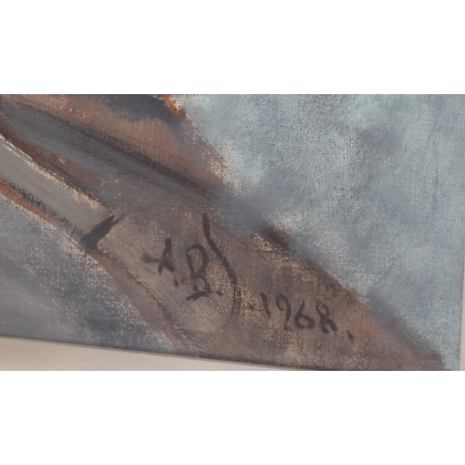 Tableau \"Composition abstraite\" signé A.B.S. 1968