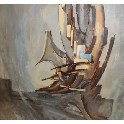 Tableau \"Composition abstraite\" signé A.B.S. 1968