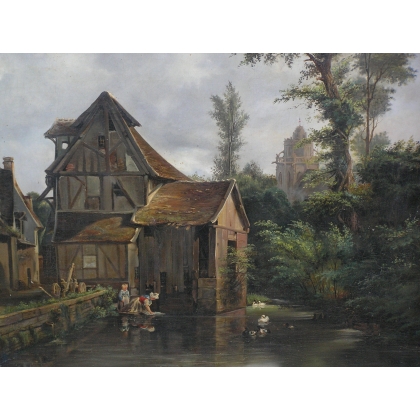 Paintings | Painting entitled ‘Landscape with a Mill’, unsigned, Moinat SA  – Antiques and home décor
