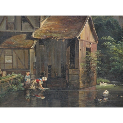 Paintings | Painting entitled ‘Landscape with a Mill’, unsigned, Moinat SA  – Antiques and home décor