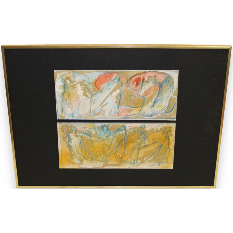 Huile sur carton \"Personnages\" signé HAURI
