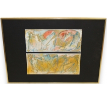 Huile sur carton "Personnages" signé HAURI