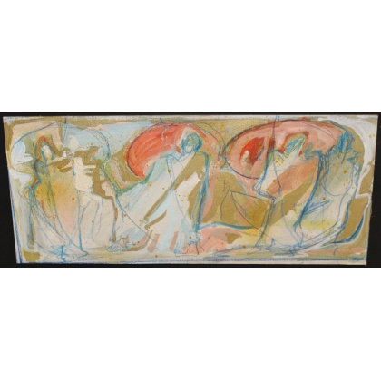 Huile sur carton \"Personnages\" signé HAURI