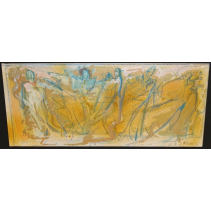 Huile sur carton \"Personnages\" signé HAURI