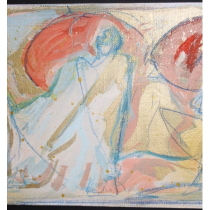 Huile sur carton \"Personnages\" signé HAURI
