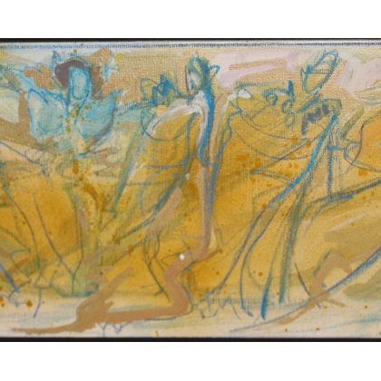 Huile sur carton \"Personnages\" signé HAURI