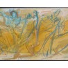 Huile sur carton \"Personnages\" signé HAURI
