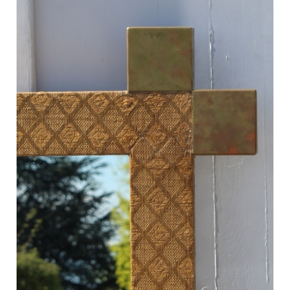 Miroir avec cadre en paille et laiton