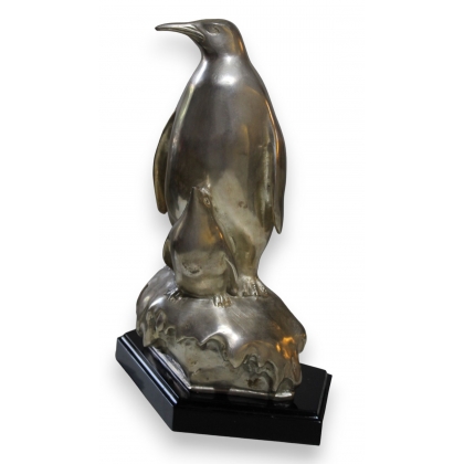 Bronze argenté \"Pingouin et son petit\"