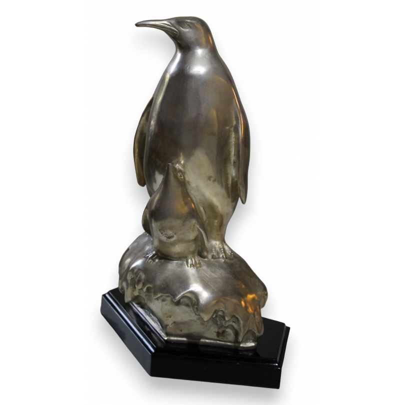Bronze argenté \"Pingouin et son petit\"