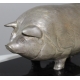 Cochon en bronze argenté, socle noir