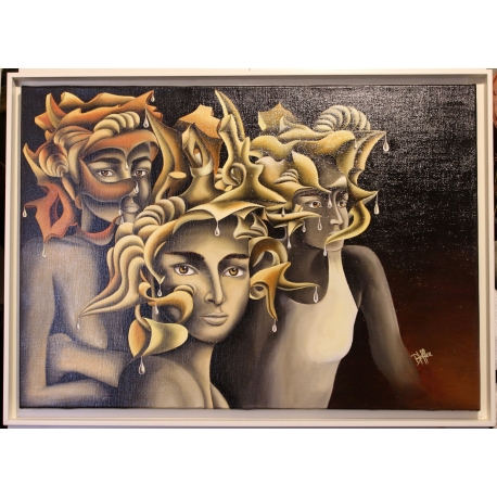 Tableau \"Les Trois Soeurs\" signé D. HOFFER