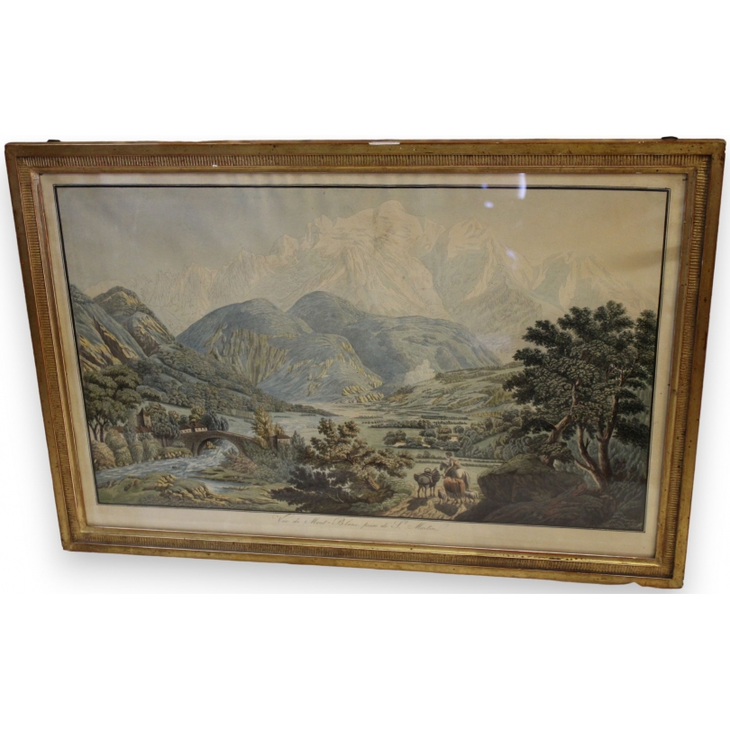 Gravure "Vue du Mont-Blanc prise de St-Martin"