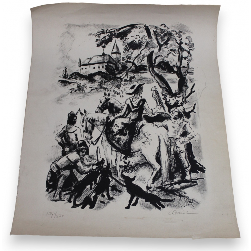 Lithograph entitled ‘Fauconnier’, signed CLÉMENT