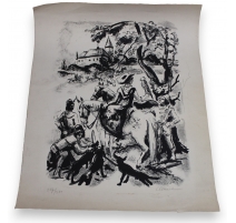 Lithographie "Fauconnier" signée CLÉMENT