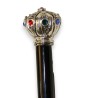 Walking stick with a silver 'Crown' pommel set with cabochons