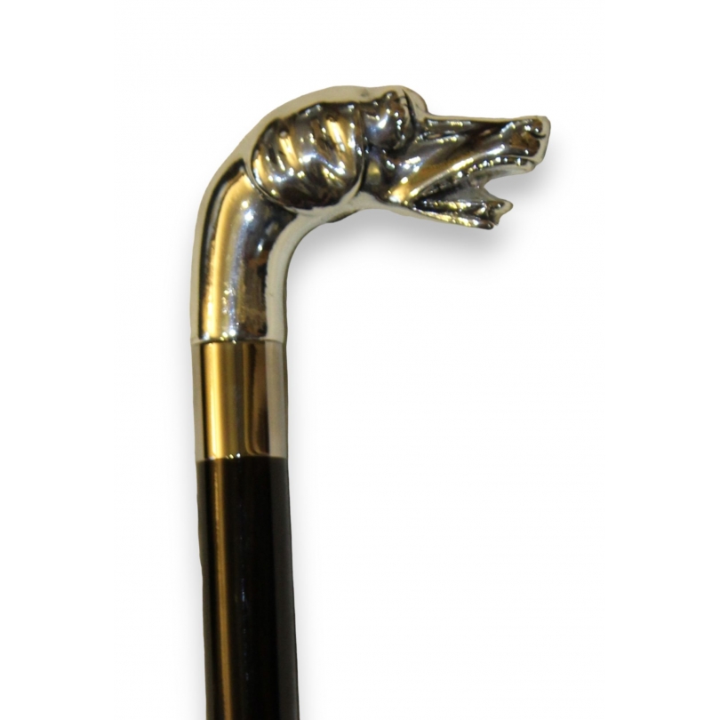 Walking stick with a silver ‘Levrette’ open-mouthed knob