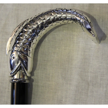 Walking stick with a silver fish-shaped knob
