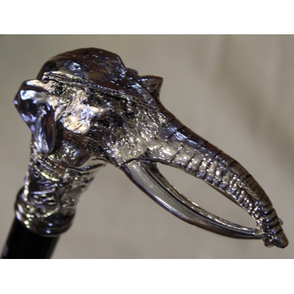Canne avec pommeau Tête d\'éléphant argenté