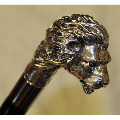 Canne avec pommeau Tête de lion argenté