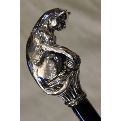Walking stick with a silver cat-shaped knob