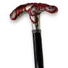 Walking stick with a silver handle decorated with red