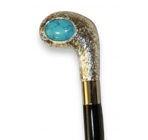 Canne avec pommeau argenté boite Turquoise