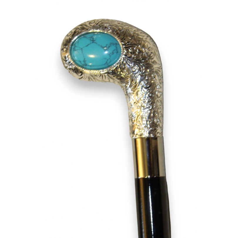 Canne avec pommeau argenté boite Turquoise