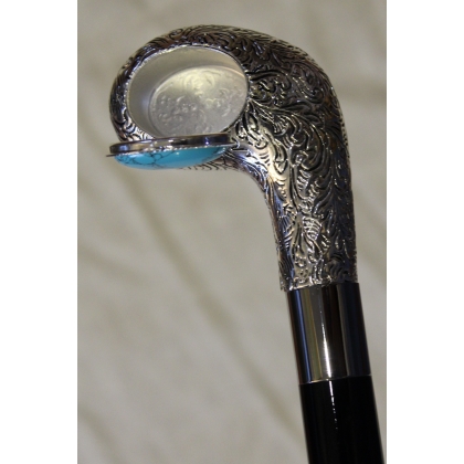 Canne avec pommeau argenté boite Turquoise