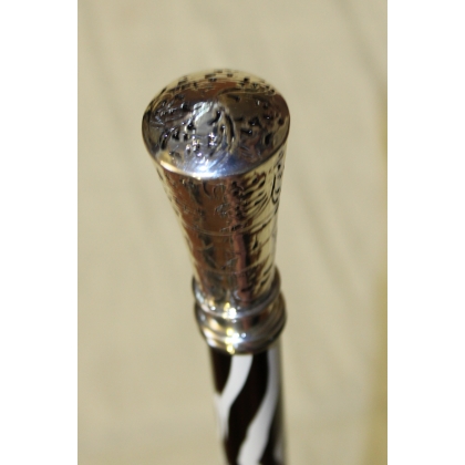 Canne zébrée avec pommeau argenté gravé