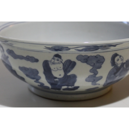 Coupe en porcelaine bleu-blanc décor personnages