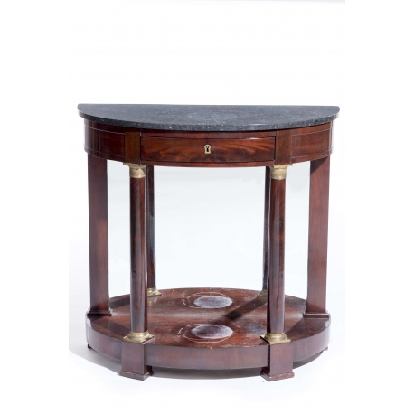 Empire-style half-moon console table with two shelves