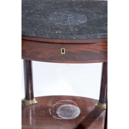 Empire-style half-moon console table with two shelves