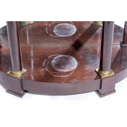 Empire-style half-moon console table with two shelves