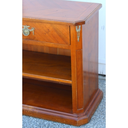 Low cherry wood bookcase with two drawers