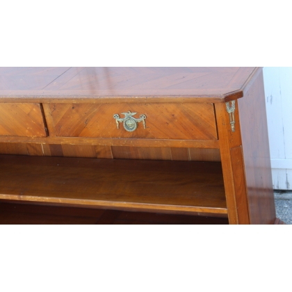 Low cherry wood bookcase with two drawers