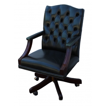 Fauteuil de bureau en acajou et cuir vert