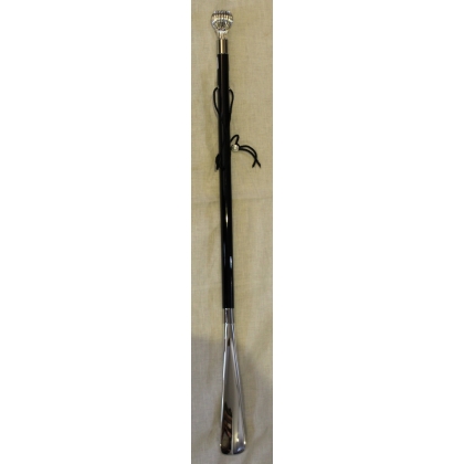 Long shoehorn with a silver ball-shaped knob