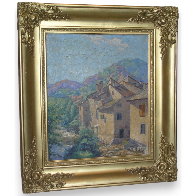 Paintings | Painting entitled ‘Village’, signed L. S, ABAT Moinat SA  – Antiques and home décor