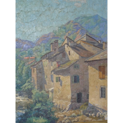 Paintings | Painting entitled ‘Village’, signed L. S, ABAT Moinat SA  – Antiques and home décor