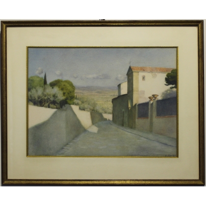 Pastel \"Vue de Toscane\" signé E. RIVIER