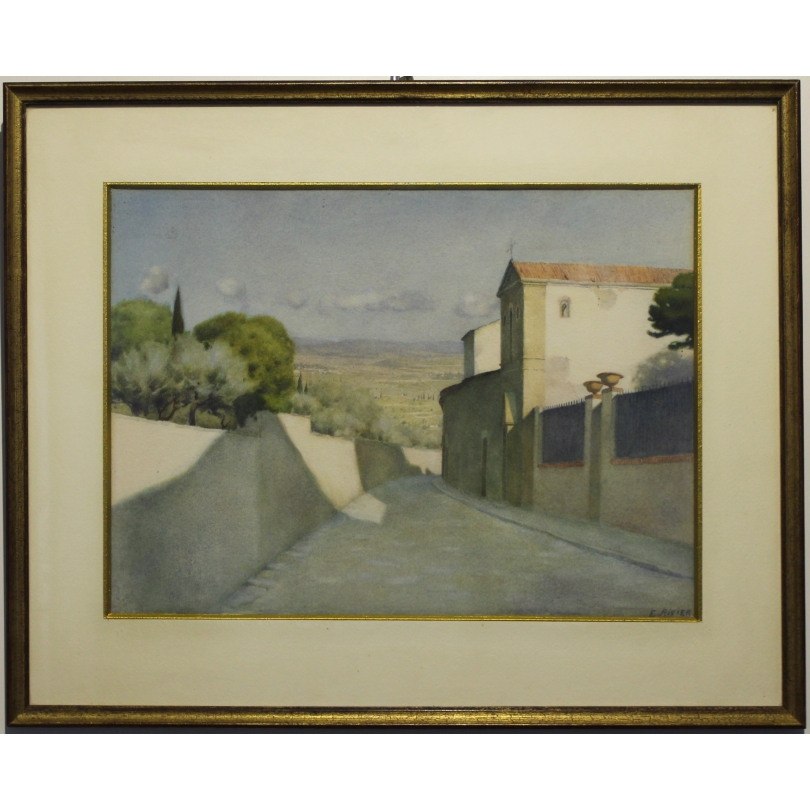 Pastel "Vue de Toscane" signé E. RIVIER