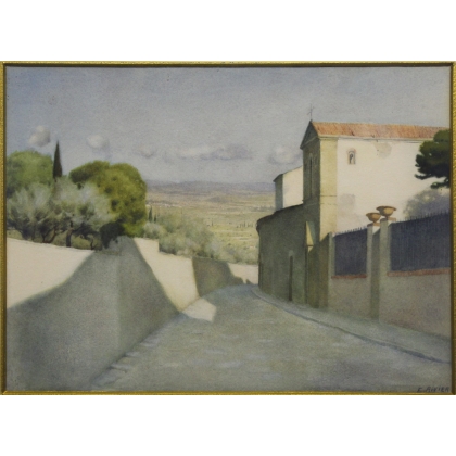 Pastel "Vue de Toscane" signé E. RIVIER