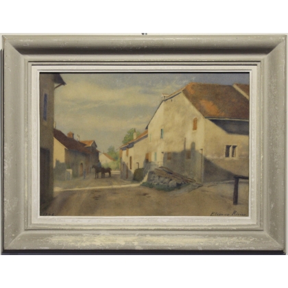 Pastel \"Village Vaudois\" signé Etienne RIVIER 1946