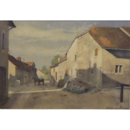 Pastel "Village Vaudois" signé Etienne RIVIER 1946