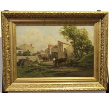 Tableau "Scène de village" signé Cl. QUINTON