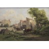 Tableau \"Scène de village\" signé Cl. QUINTON